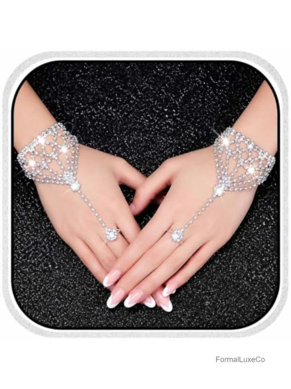 Sparkly Rhinestone Fingerless Bride Wedding Crystal Glove Hand Chain